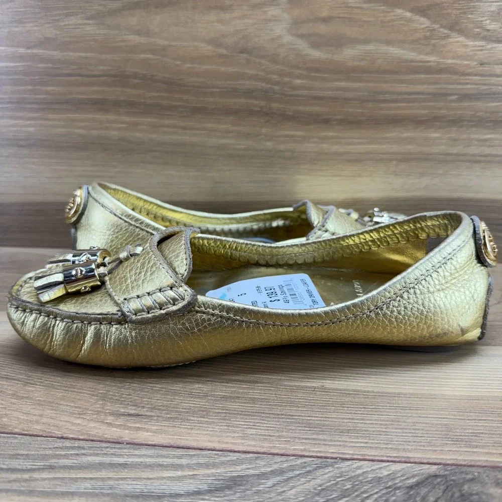 Tory Burch Lawrence Gold Flats Womens‎ 5 Tassel Loafers